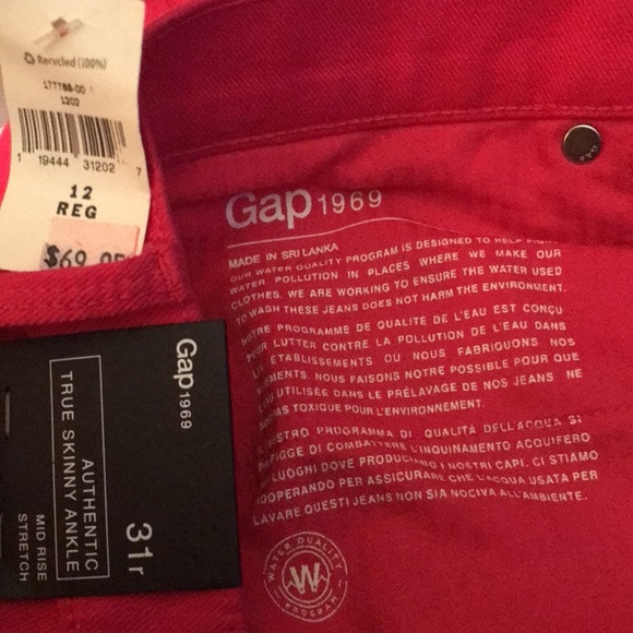 NWT Gap 1969 31R/12 REG Authentic True Skinny Ankle Mid Rose Stretch Jeans - Picture 6 of 6